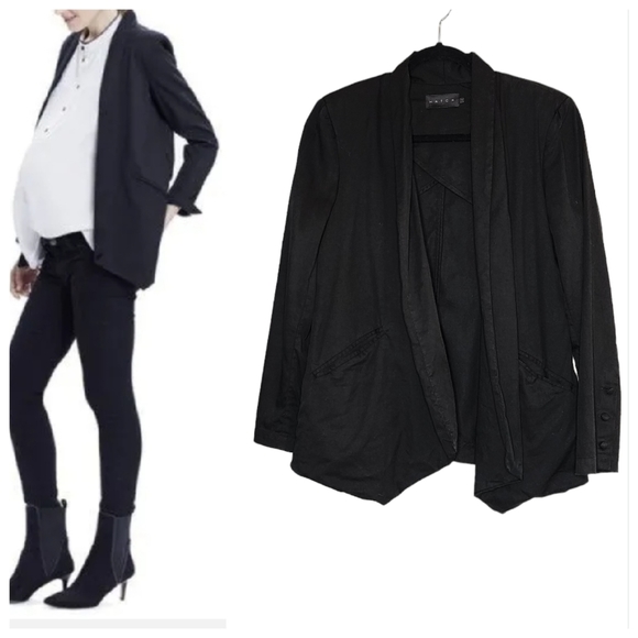 HATCH Maternity black open front drape blazer. Pockets. Size 1 - Picture 1 of 16
